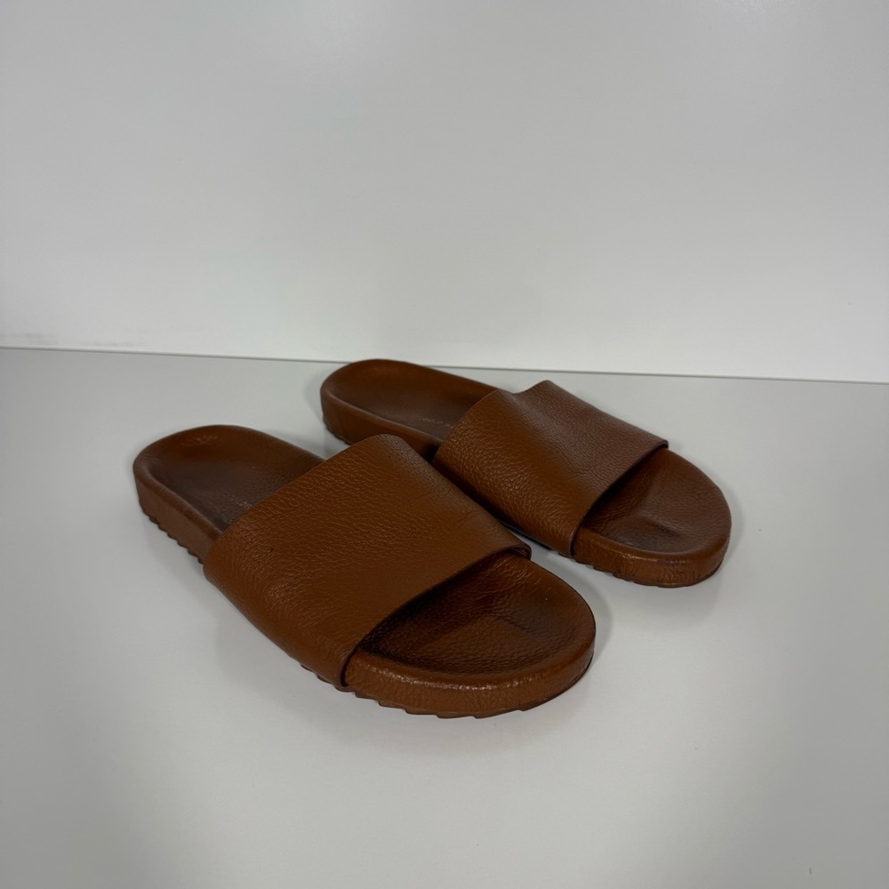 Anthropologie Chestnut Brown Slide Sandals
